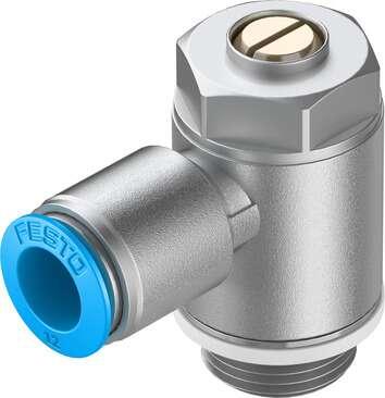 Festo 193152 one-way flow control valve GRLA-1/2-QS-12-D Valve function: One-way flow control function for exhaust air, Pneumatic connection, port  1: QS-12, Pneumatic connection, port  2: G1/2, Adjusting element: Slotted head screw, Mounting type: Threaded