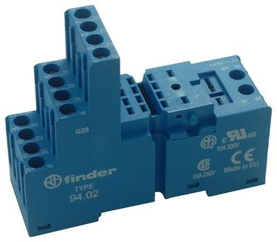 Finder 94.02SPA Plug-in socket with plastic retaining / release clip + opposite contacts and coil connections - Finder - Rated current 10A - Box-clamp connections - DIN rail / Panel mounting - Blue color - IP20