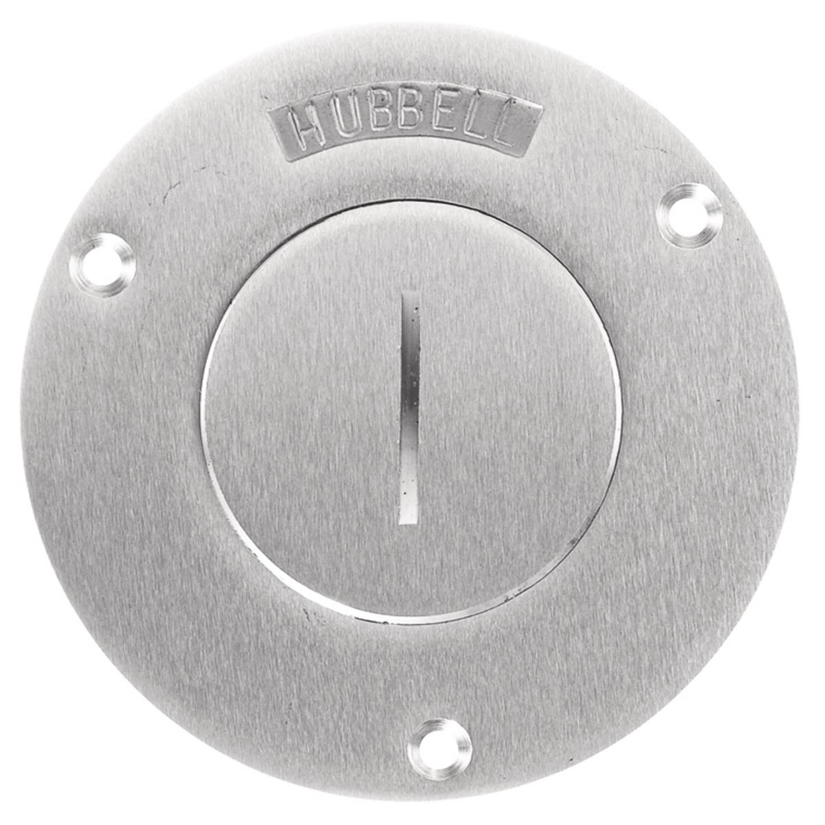 Hubbell SA2925 Flush Concrete Floor Box Series, 1-Gang Cover, Round, 2-1/8" Threaded Opening, Aluminum  ; Flush Round Floorbox Cover ; Single Gang ; Brushed Aluminum Finish, Mounting Hardware Included ; Standard Product