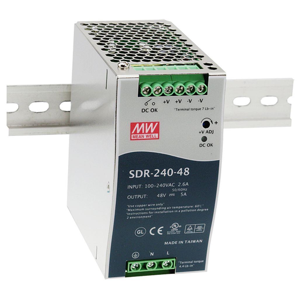 MEAN WELL SDR-240-48 AC-DC Industrial DIN rail power supply; Output 48Vdc at 5A; Metal casing; Ultra slim width 63mm