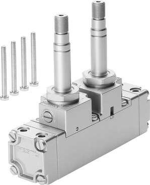 Festo 5955 solenoid valve CJM-5/2-1/4-CH With plug socket and manual override, without sub-base Valve function: 5/2 bistable, Type of actuation: electrical, Standard nominal flow rate: 1400 l/min, Operating pressure: 1,5 - 10 bar, Nominal size: 6,5 mm