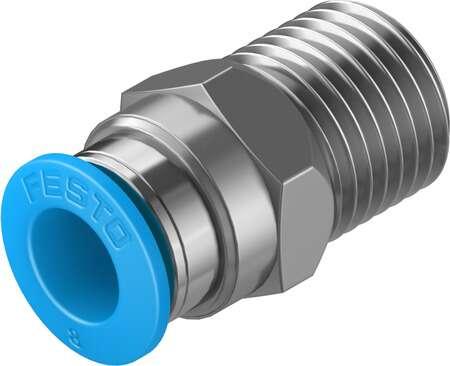 Festo 153005 push-in fitting QS-1/4-8 male thread with external hexagon. Size: Standard, Nominal size: 7 mm, Type of seal on screw-in stud: coating, Assembly position: Any, Container size: 10