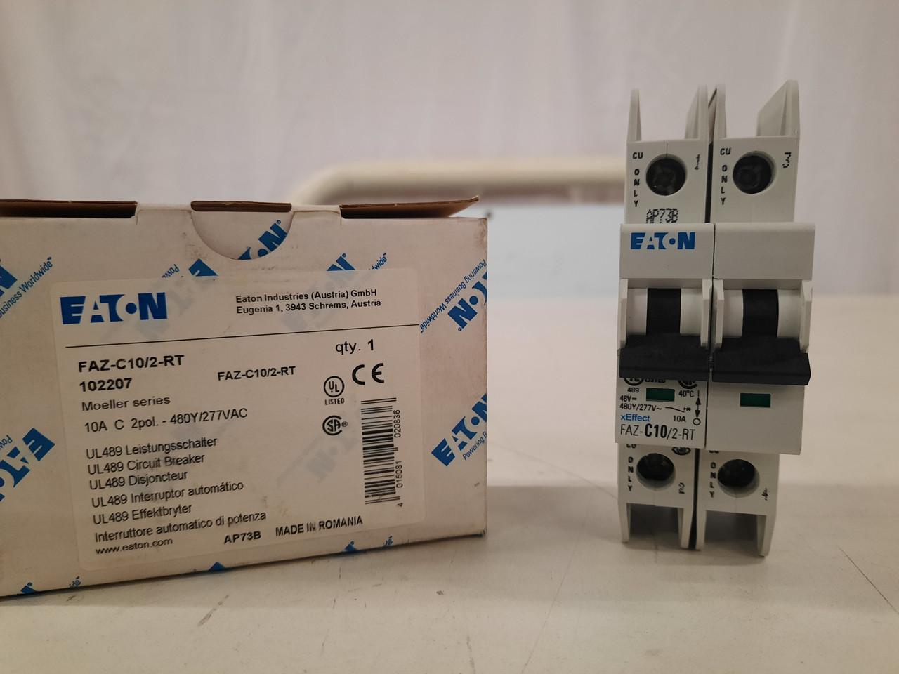 Eaton FAZ-C10/2-RT 277/480 VAC 50/60 Hz, 10 A, 2-Pole, 10/14 kA, 5 to 10 x Rated Current, Ring Tongue Terminal, DIN Rail Mount, Standard Packaging, C-Curve, Current Limiting, Thermal Magnetic