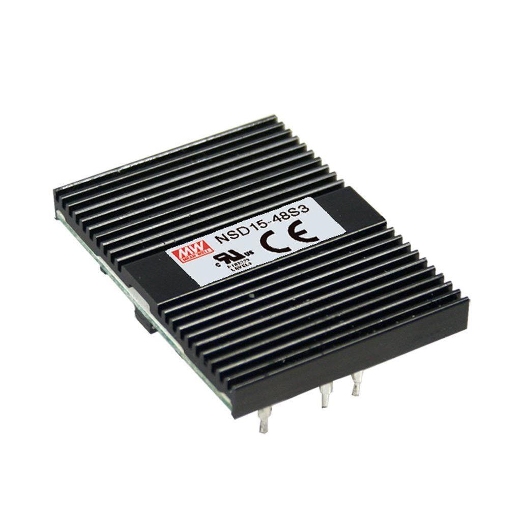 MEAN WELL NSD15-12S5 DC-DC Converter Open frame; Input 9.4-36Vdc; Output 5Vdc at 3A