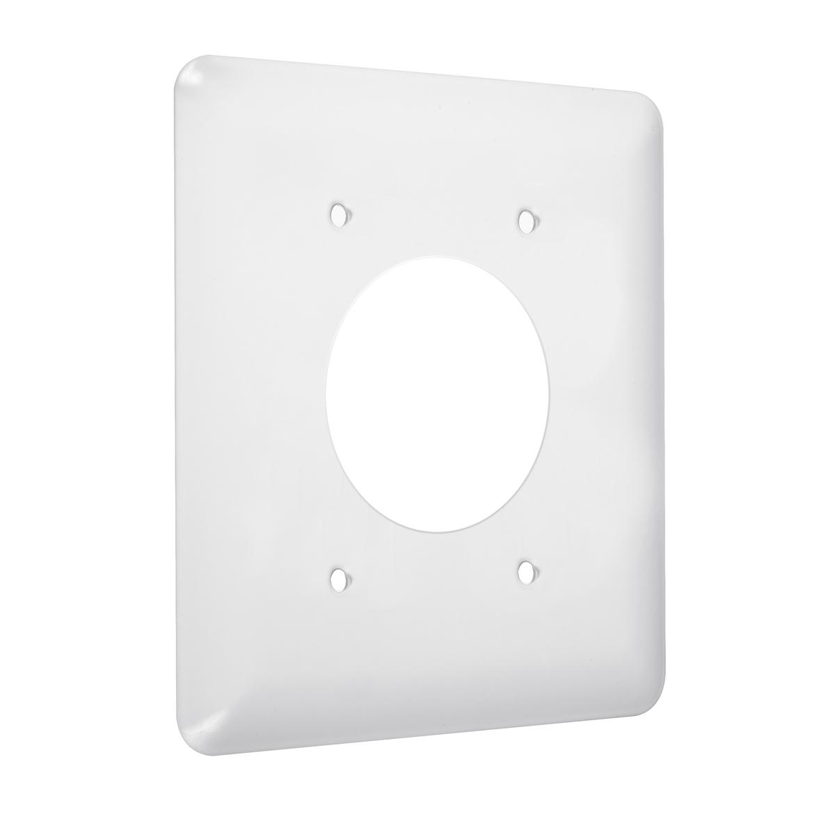 Hubbell WRW2-2 2-Gang Metal Wallplate, Maxi, Single Receptacle 2.15 in. ,White Smooth  ; Easily primed and painted to match or complement walls. ; Won't bow, crack or distort during installation. ; Premium North American powder coat. ; Includes screw(s) in matching fini