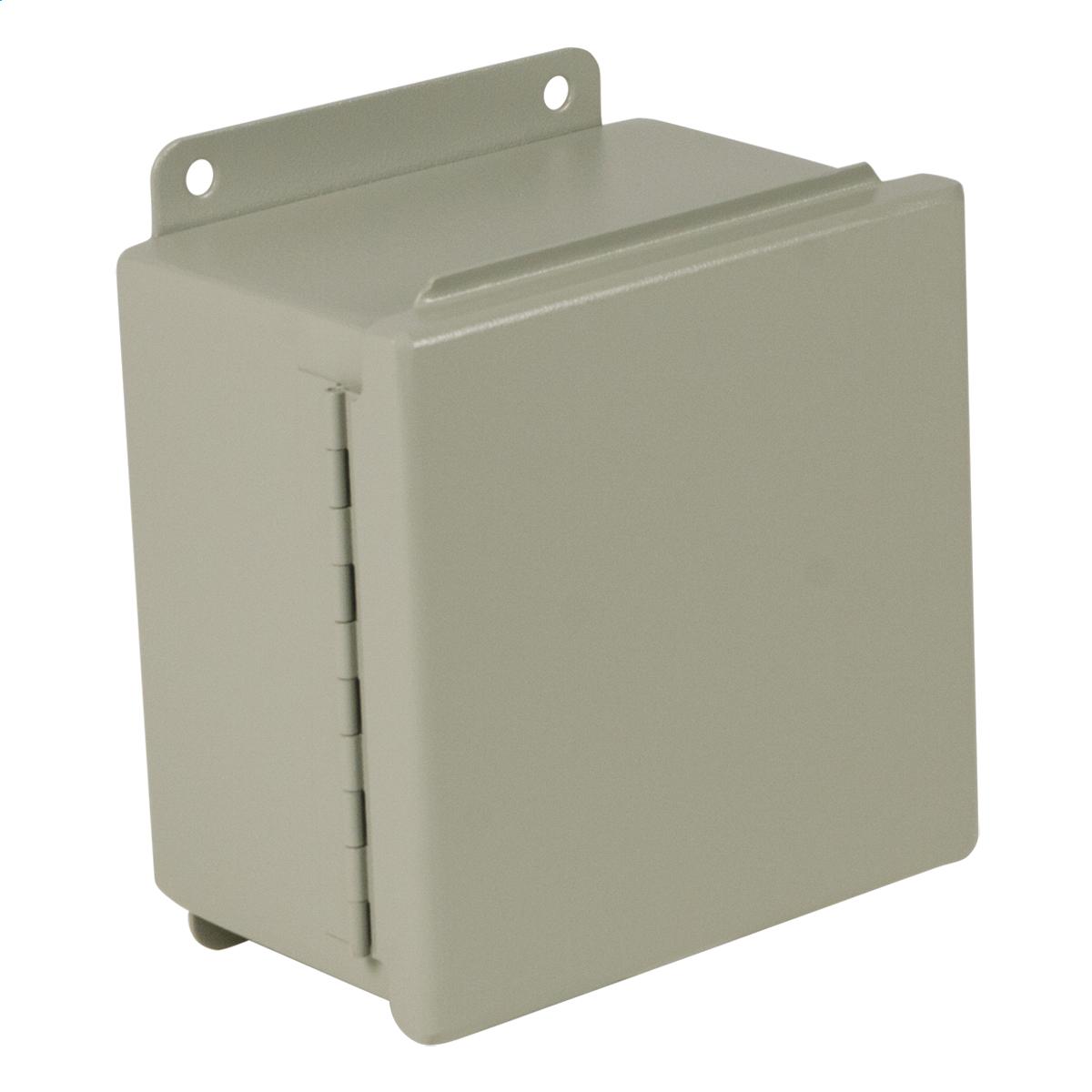 Hubbell B121005CHS N12 JIC Continuous Hinge Short Side 12X10X5 Carbon Steel - Gray  ; Bodies fabricated from 14 gauge and doors fabricated from 16 gauge steel. Continuously welded seams ground smooth, less knockouts or holes. Lids are sealed with closed cell oil resistant n
