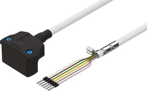 Festo 1450945 motor cable NEBM-S1W15-E-5-Q7-LE6 Suitable for servo motor EMMS-ST-... Cable identification: Without inscription label holder, Electrical connection 1, function: Field device side, Electrical connection 1, design: Angular, Electrical connection 1, connect