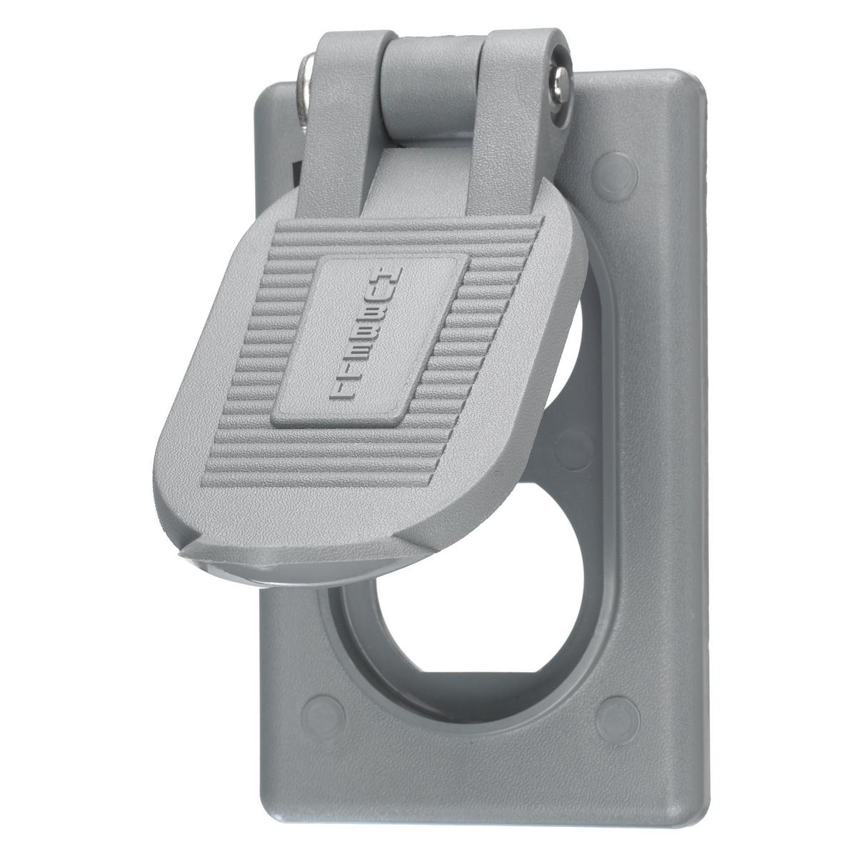 Hubbell HBL5222 Twist-Lock® Devices, Weatherproof Covers, Accessories for 15 Amp 2 and 3 Wire Devices, Gray thermoplastic, vertical standard box mount, corrosion resistant  ; Standard Product, Marine Grade