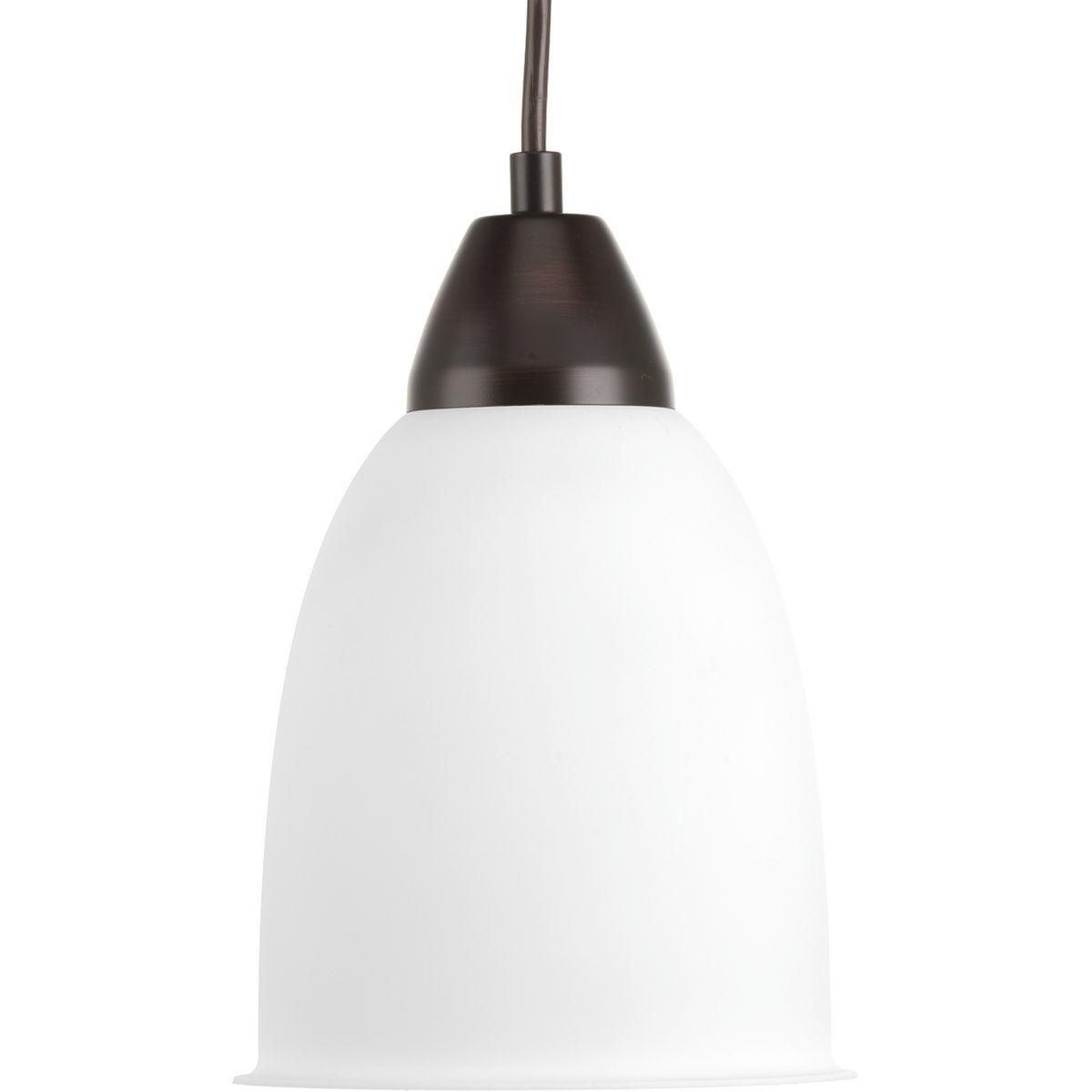 Hubbell P5176-2030K9 One-light cord-hung pendant with an LED source that is neatly tucked inside a frosted acrylic shade. A light commercial pendant ideal for restaurants, bar and hotel applications. Antique Bronze finish.  ; Light commercial LED pendant. ; Frosted acrylic sh