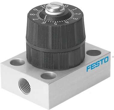 Festo 542025 precision flow control valve GRPO-160-1/8-AL is used for precise adjustment of flow rate. Valve function: Throttle function, Pneumatic connection, port  1: G1/8, Pneumatic connection, port  2: G1/8, Type of actuation: manual, Adjusting element: Rotary kno