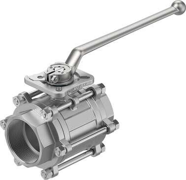 Festo 8096672 ball valve VZBE-3-T-63-T-2-F0710-M-V15V16 Design structure: 2-way ball valve, Type of actuation: mechanical, Sealing principle: soft, Assembly position: Any, Mounting type: Line installation