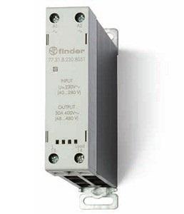 Finder 77.31.9.024.8051 Modular DIN rail mount Solid State / Static Relay (SSR) - Finder (77 series) - Input control voltage 24Vdc - 1 pole (1P) - 1NO / SPST-NO (Single Pole Single Throw - Normally Open) contacts - Rated current 30A (400Vac; AC-1) / 20A (400Vac; AC-15) - with In