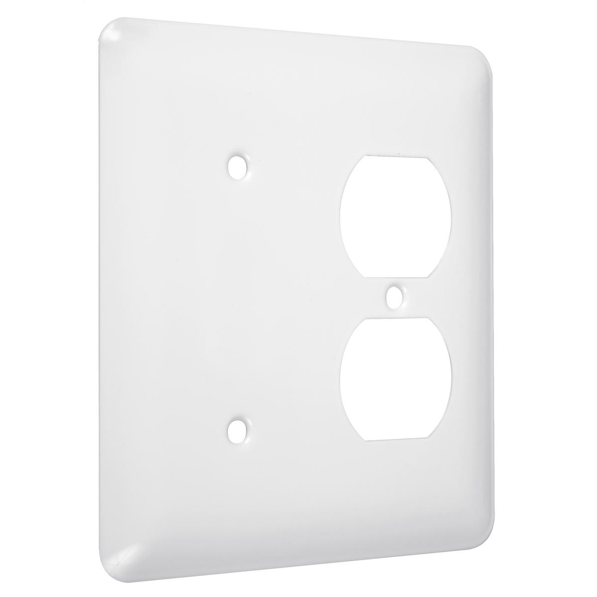 Hubbell WRW-DB 2-Gang Metal Wallplate, Maxi, Duplex/Blank, White Smooth  ; Easily primed and painted to match or complement walls. ; Won't bow, crack or distort during installation. ; Premium North American powder coat. ; Includes screw(s) in matching finish.