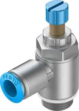 Festo 534344 one-way flow control valve GRLA-1/2-QS-12-RS-D With knurled screw and lock nut Valve function: One-way flow control function, Pneumatic connection, port  1: QS-12, Pneumatic connection, port  2: G1/2, Adjusting element: Knurled screw, Mounting type: (* Th