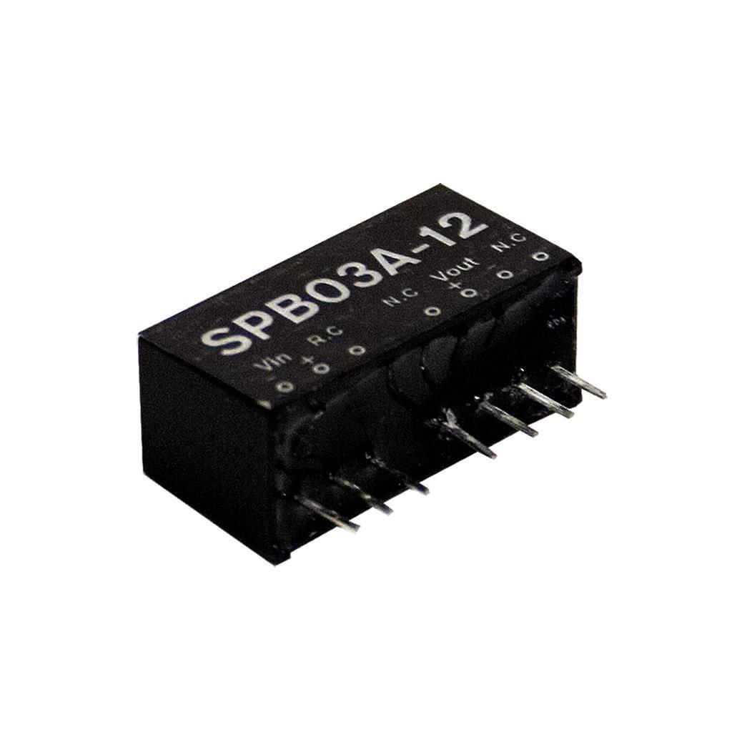 MEAN WELL SPB03B-12 DC-DC Converter PCB mount; Input 18-36Vdc; Output 12Vdc at 0.25A; SIP through hole package; SPB03B-12 is succeeded by SPBW03G-12.