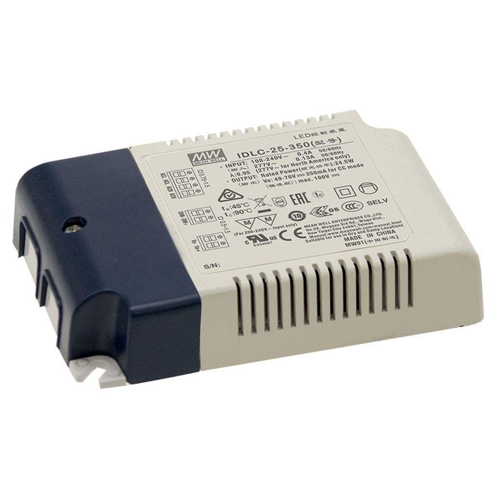 MEAN WELL IDLC-25-350 AC-DC Constant Current LED Driver (CC) with PFC; Output 70Vdc at 0.35A; 2 in 1 dimming with 0-10Vdc or PWM signal
