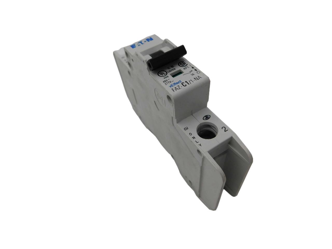 Eaton FAZ-C1/1-NA 277/480 VAC 50/60 Hz, 1 A, 1-Pole, 10/14 kA, 5 to 10 x Rated Current, Screw Terminal, DIN Rail Mount, Standard Packaging, C-Curve, Current Limiting, Thermal Magnetic, Miniature Circuit Breaker