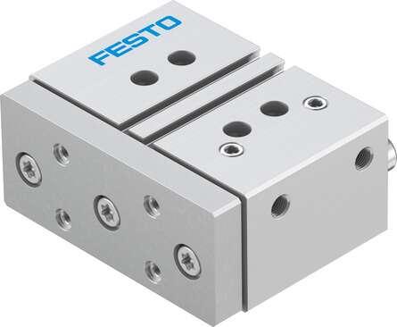 Festo 170939 guided drive DFM-40-25-P-A-KF With integrated guide. Centre of gravity distance from working load to yoke plate: 50 mm, Stroke: 25 mm, Piston diameter: 40 mm, Operating mode of drive unit: Yoke, Cushioning: P: Flexible cushioning rings/plates at both ends
