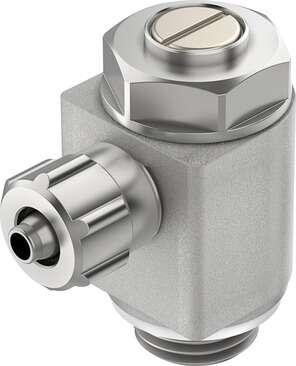Festo 151196 one-way flow control valve GRLZ-1/4-PK-4-B For supply air flow control, with swivel joint. Valve function: one-way flow control function for supply air, Pneumatic connection, port  1: Male thread G1/4, Pneumatic connection, port  2: for barbed connector i