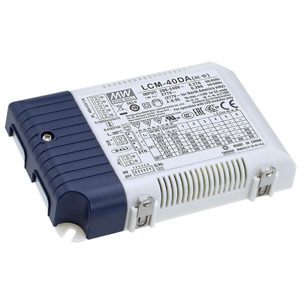 MEAN WELL LCM-40DA AC-DC Multi-Stage LED driver Constant Current (CC); Modular output 0.35A/0.5A/0.6A/0.7A/0.9A/1.05A; Dimming with DALI & push; extra 12Vdc at 50mA
