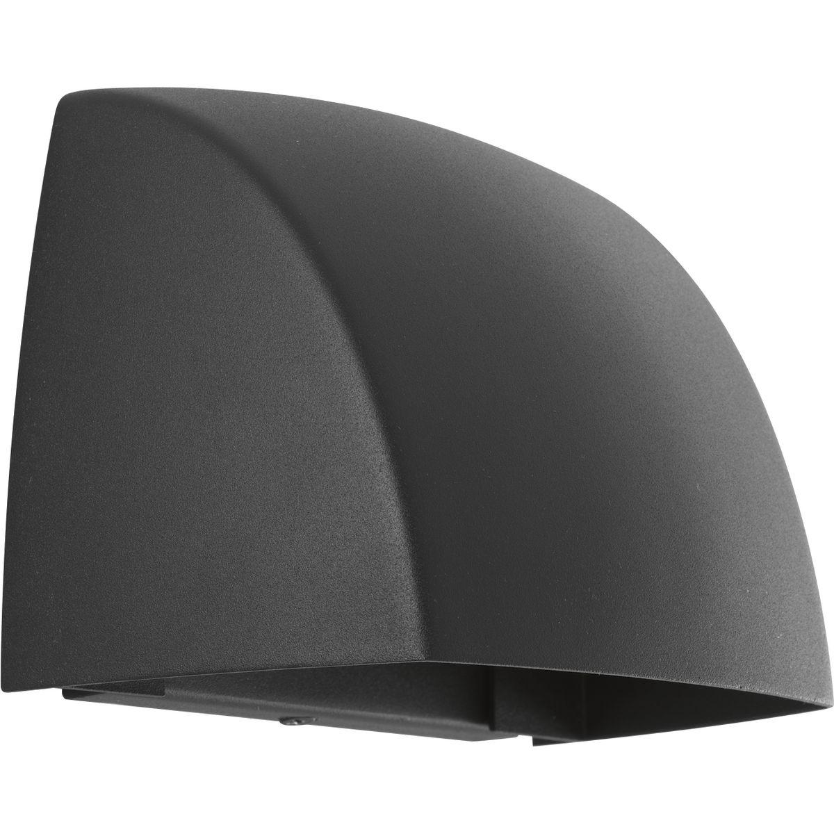 Hubbell P5634-3130K9 Modern geometric outdoor LED sconces are designed to complement a range of residential and commercial architectural styles. ADA compliant. 9w LED is 3000K, 90+ CRI in a Black cast aluminum shade. Dark Sky compliant.  ; Modern geometric outdoor LED sconces