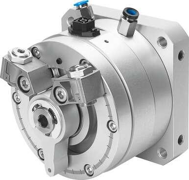 Festo 561690 semi-rotary drive DSMI-25-270-A-B with integrated displacement encoder. Optional endposition sensing via proximity sensors type SME/SMT-10F-...-KL. Rotation angle adjustment range: 0 - 270 deg, Stroke shortening in the end-positions: 5 °, Smallest positio