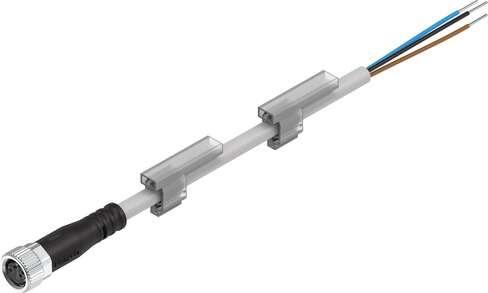 Festo 541334 connecting cable NEBU-M8G3-K-5-LE3 for proximity sensors, position transmitter, pressure switch, flow sensors, visual and inductive sensors. Conforms to standard: (* Core colours and connection numbers to EN 60947-5-2, * EN 61076-2-104), Cable identificat