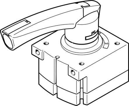 Festo 3192084 hand lever valve VHER-P-H-B43U-B-G12 Valve function: 4/3-way, pressurised, Type of actuation: manual, Width: 80 mm, Standard nominal flow rate: 3800 l/min, Operating pressure: 0 - 10 bar