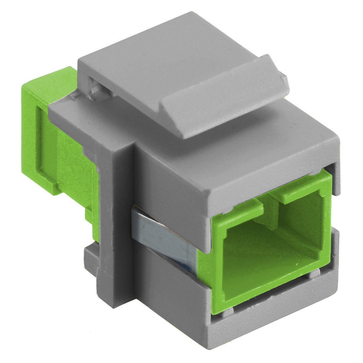 Hubbell SFFSCSGNG Fiber Optic Connectors, Snap-Fit,Flush, SC Simplex, Zircon Sleeves, Green, Gray Housing  ; Snap Fit ; Gray Housing ; Flush ; SC Simplex ; Green Adapter ; Standard Product