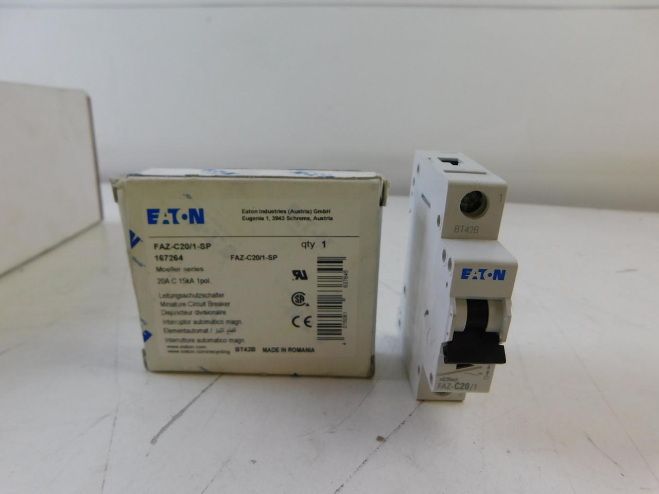 Eaton FAZ-C20/1-SP Eaton FAZ supplementary protector,UL 1077 Industrial miniature circuit breaker-supplementary protector,Single package,Medium levels of inrush current are expected,20A,15 kAIC,Single-pole,277 V,5-10X/n,Q38,50-60 Hz,Standard terminals,C Curve
