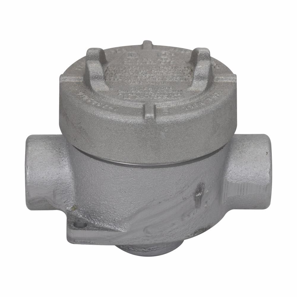 Eaton EAJD26 Eaton Crouse-Hinds series Condulet EAJ conduit outlet box with cover, 3-3/16" cover opening diameter, Feraloy iron alloy, D shape, 3/4"
