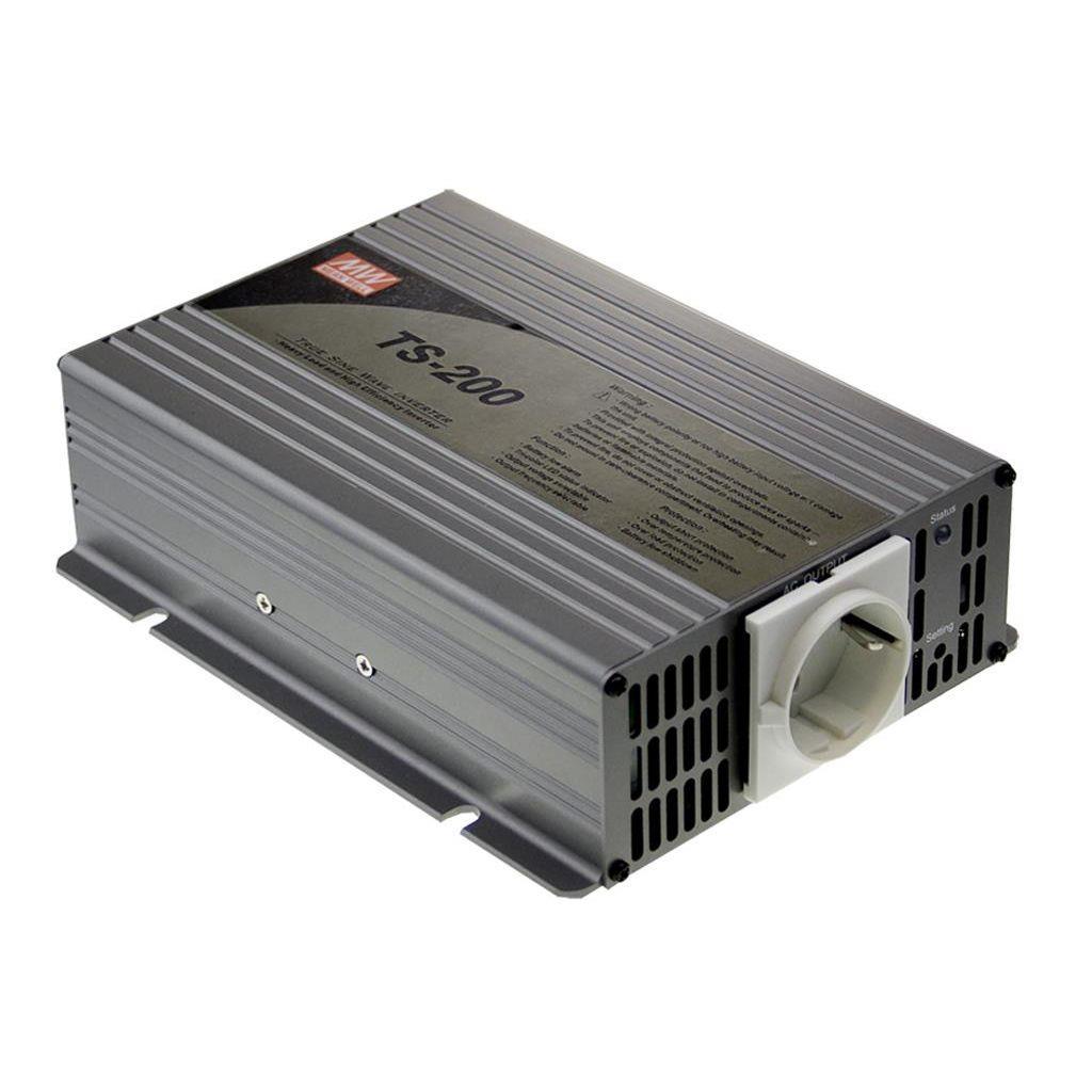 MEAN WELL TS-200-212B DC-AC True Sine Wave Inverter for stand alone systems; Battery 12Vdc; Output 230Vac; 200W; EU AC Output receptacle; Peak power 200%; Remote ON/OFF