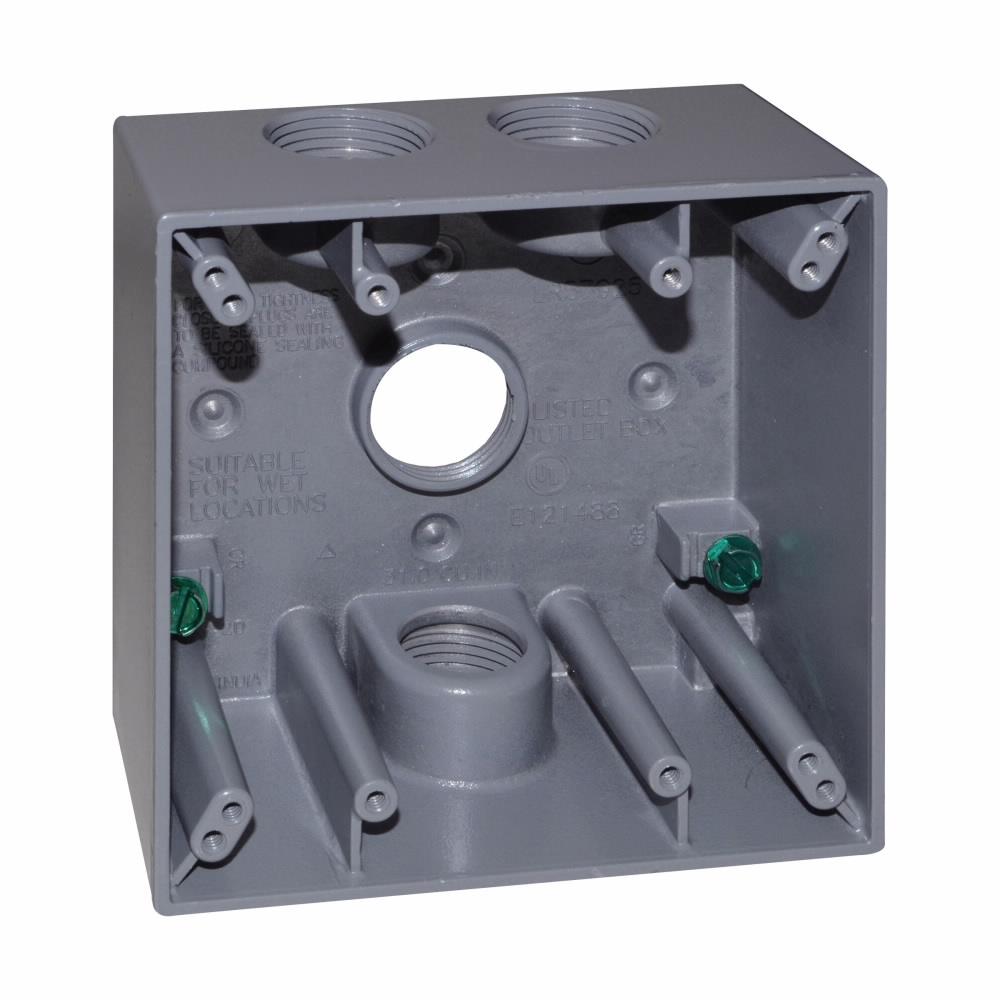 Eaton Corp TP7094 Eaton Crouse-Hinds series weatherproof outlet box, 30.5 cu in, Gray, 2" deep, Die cast aluminum, Two-gang, (4) 1/2" outlet holes