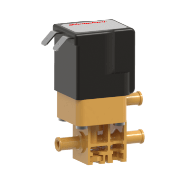 Humphrey 37041130 Solenoid Valves, Small 2-Way & 3-Way Solenoid Operated, Number of Ports: 3 ports, Number of Positions: 2 positions, Valve Function: Diverter, Piping Type: Inline, Direct Piping, Size (in)  HxWxD: 2.99 x 1.21 x 1.49, Media: Aggressive Liquids & Gases
