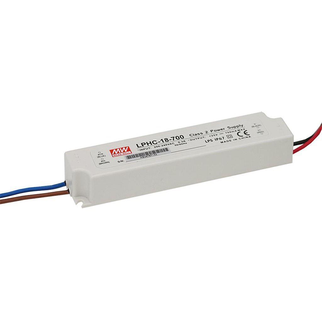 MEAN WELL LPHC-18-700 AC-DC Single output LED driver Constant Current (CC); Output 0.7A at 6-25Vdc; cable output