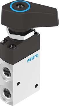 Festo 8080963 selector valve VHEF-ET-B32-G14 Valve function: 3/2 bistable, Type of actuation: manual, Width: 20 mm, Standard nominal flow rate: 870 l/min, Operating pressure MPa: -0,095 - 1 MPa