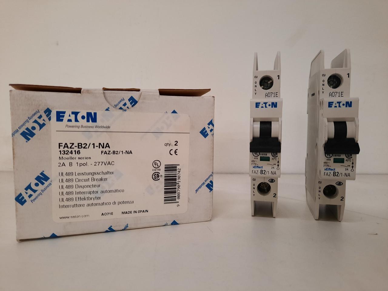 Eaton FAZ-B2/1-NA 277/480 VAC 50/60 Hz, 2 A, 1-Pole, 10/14 kA, 3 to 5 x Rated Current, Screw Terminal, DIN Rail Mount, Standard Packaging, B-Curve, Current Limiting, Thermal Magnetic