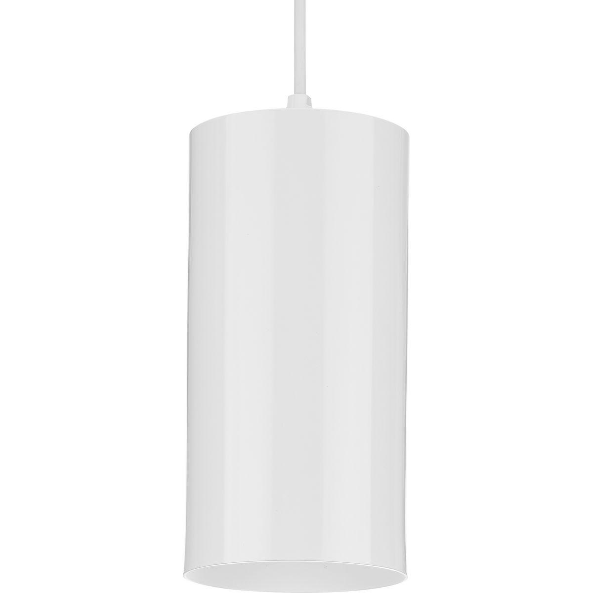 Hubbell P500356-030 Embrace a clean modern design with the Cylinder Collection 6-Inch 1-Light White Modern Outdoor Hanging Pendant Light. The sleek cylinder shade is coated in a crisp white finish. A field-cuttable cord provides flexibility in application, make it suitable f