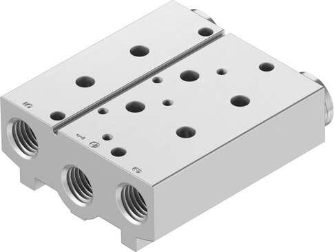 Festo 8026261 manifold block VABM-B10-25S-G38-2 Grid dimension: 27,5 mm, Assembly position: Any, Max. number of valve positions: 2, Corrosion resistance classification CRC: 2 - Moderate corrosion stress, Product weight: 438 g