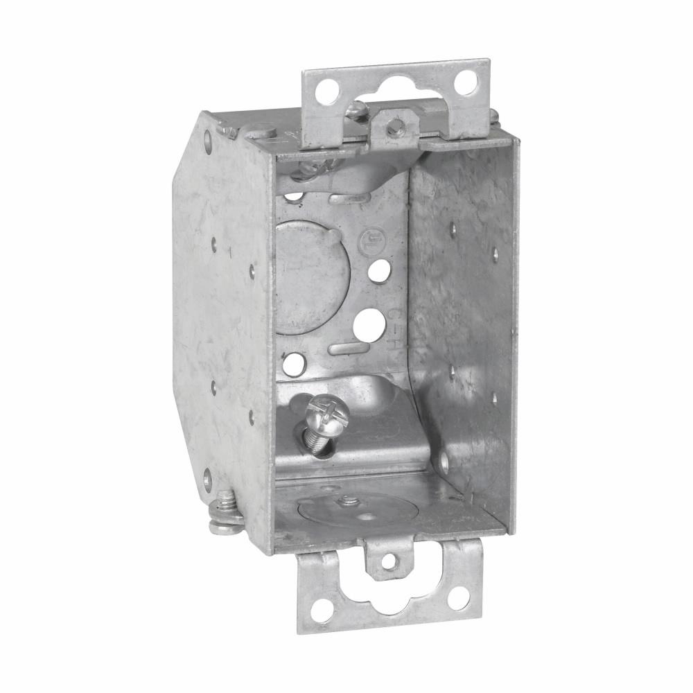 Eaton TP138 Eaton Crouse-Hinds series Switch Box, (1) 1/2", 2, Clamps through beveled corners, 2-1/4", Steel, Ears, Gangable, 10.5 cubic inch capacity