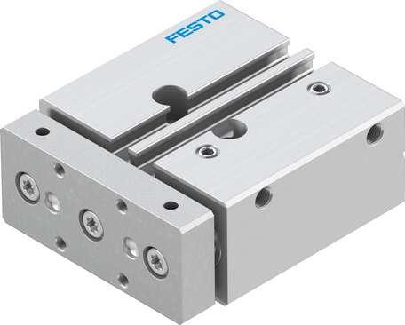 Festo 170825 guided drive DFM-12-20-P-A-GF With integrated guide. Centre of gravity distance from working load to yoke plate: 25 mm, Stroke: 20 mm, Piston diameter: 12 mm, Operating mode of drive unit: Yoke, Cushioning: P: Flexible cushioning rings/plates at both ends