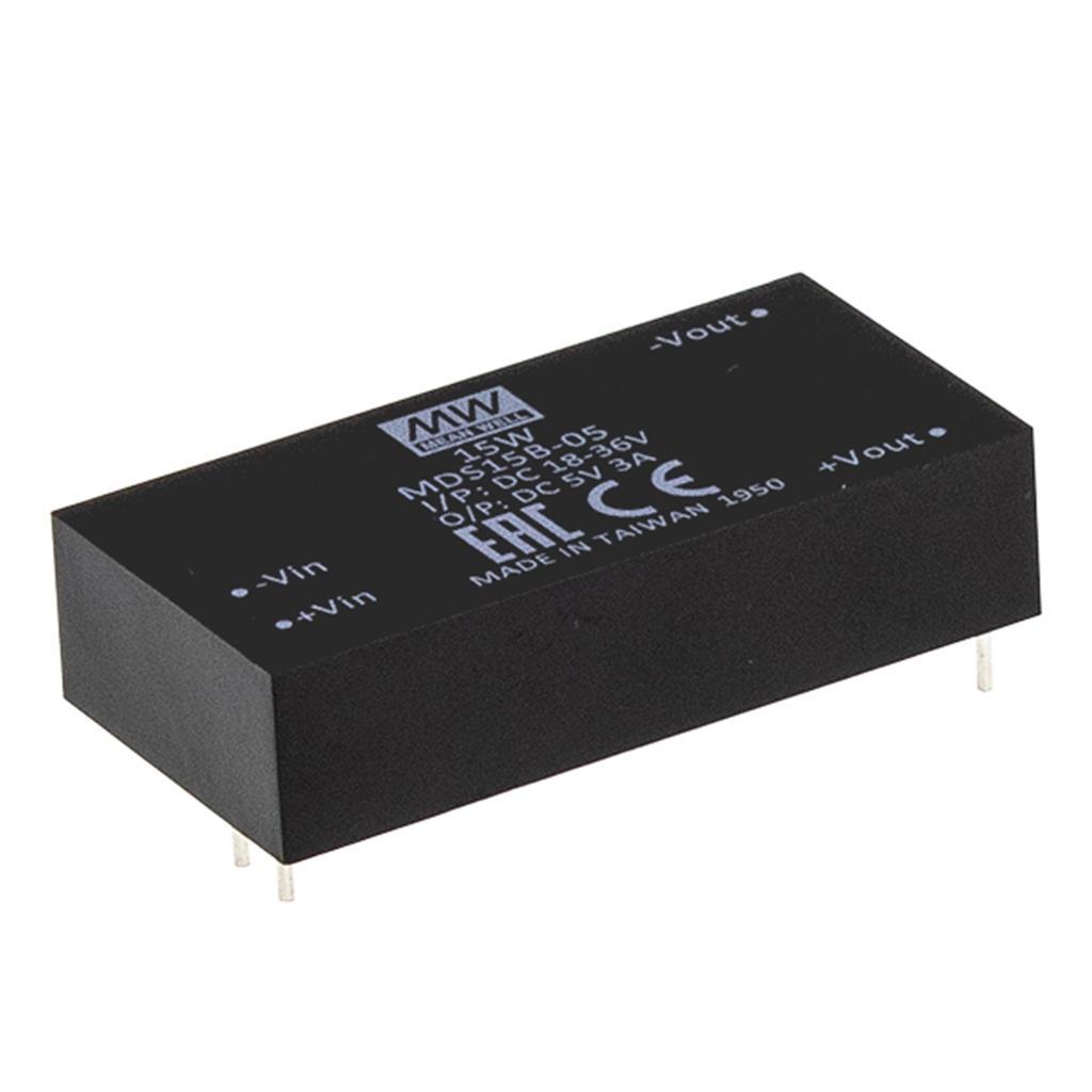 MEAN WELL MDS15A-12 DC-DC medical Converter PCB mount; Wide Input 9-18Vdc; Single Output 12Vdc at 1.25A; DIP Through hole package; 2xMOPP