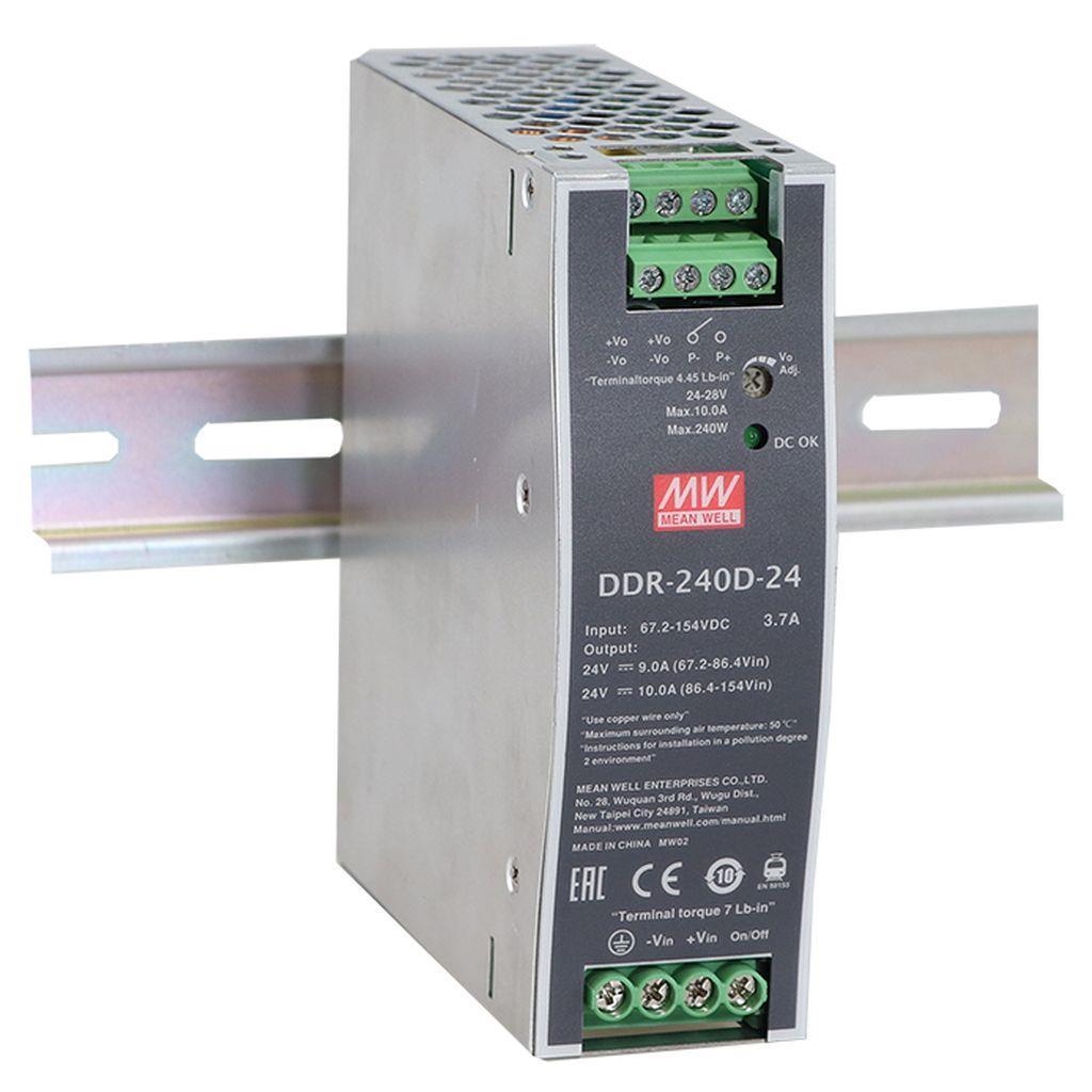 MEAN WELL DDR-240D-24 DC-DC Ultra slim Industrial DIN rail converter; Input 67.2-154Vdc; Single Output 24Vdc at 10A