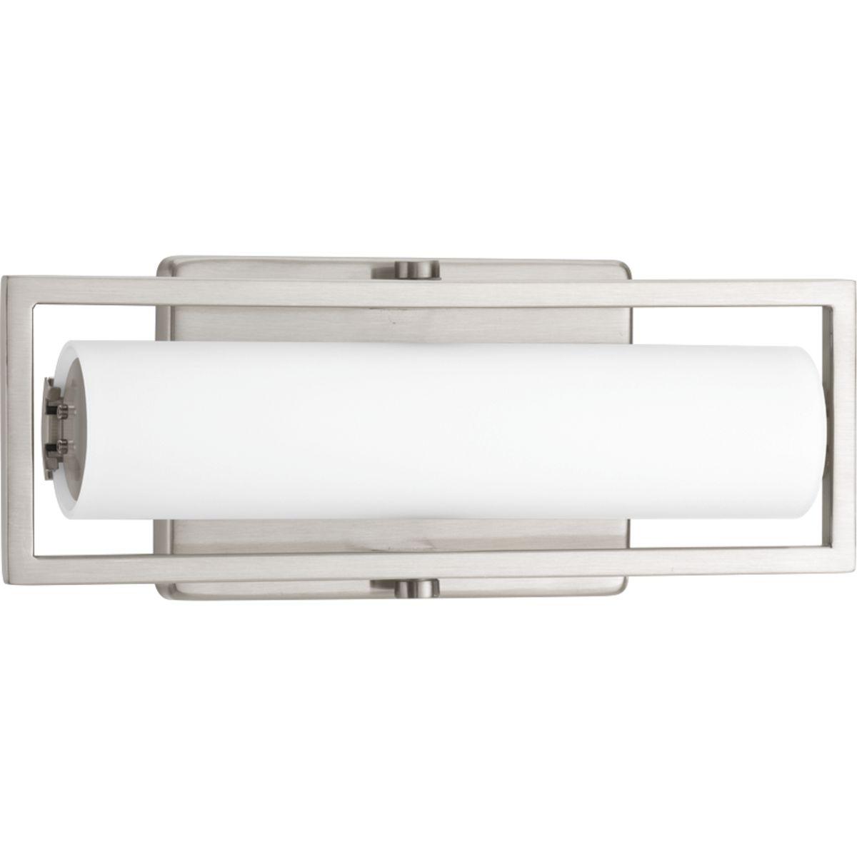 Hubbell P2781-0930K9 Modern architectural styling frames with an integrated LED source and circular etched opal glass. For increased design options, fixtures can be installed horizontally or vertically. Frame 12" bath and vanity fixture provides beautiful and continuous illum