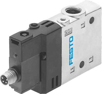 Festo 550244 solenoid valve CPE14-M1CH-5/3ES-1/8 Very compact assembly, with M8 plug connection. Valve function: 5/3 exhausted, Type of actuation: electrical, Width: 14 mm, Standard nominal flow rate: 700 l/min, Operating pressure: -0,9 - 10 bar
