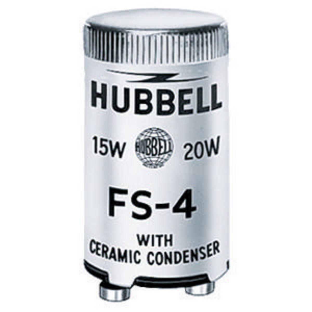 Hubbell FS4 Switches and Lighting Control, Fluorescent Starter, 13-30-40W  ; Rugged construction ; Operates over a wide temperature range ; Neostart lights in dual lamp circiut uniformly and quickly ; Standard Product