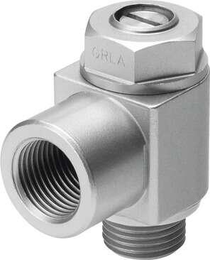 Festo 151179 one-way flow control valve GRLA-1/2-B Valve function: One-way flow control function for exhaust air, Pneumatic connection, port  1: G1/2, Pneumatic connection, port  2: G1/2, Adjusting element: Slotted head screw, Mounting type: Threaded