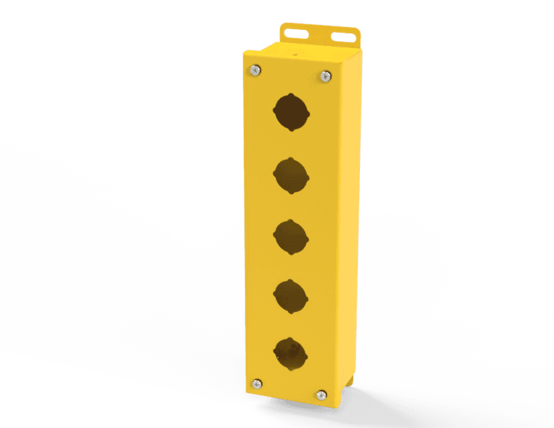Saginaw Control SCE-5PB-RAL1018 PB Enclosure, Height:12.50", Width:3.25", Depth:2.75", RAL 1018 Yellow powder coat inside and out.