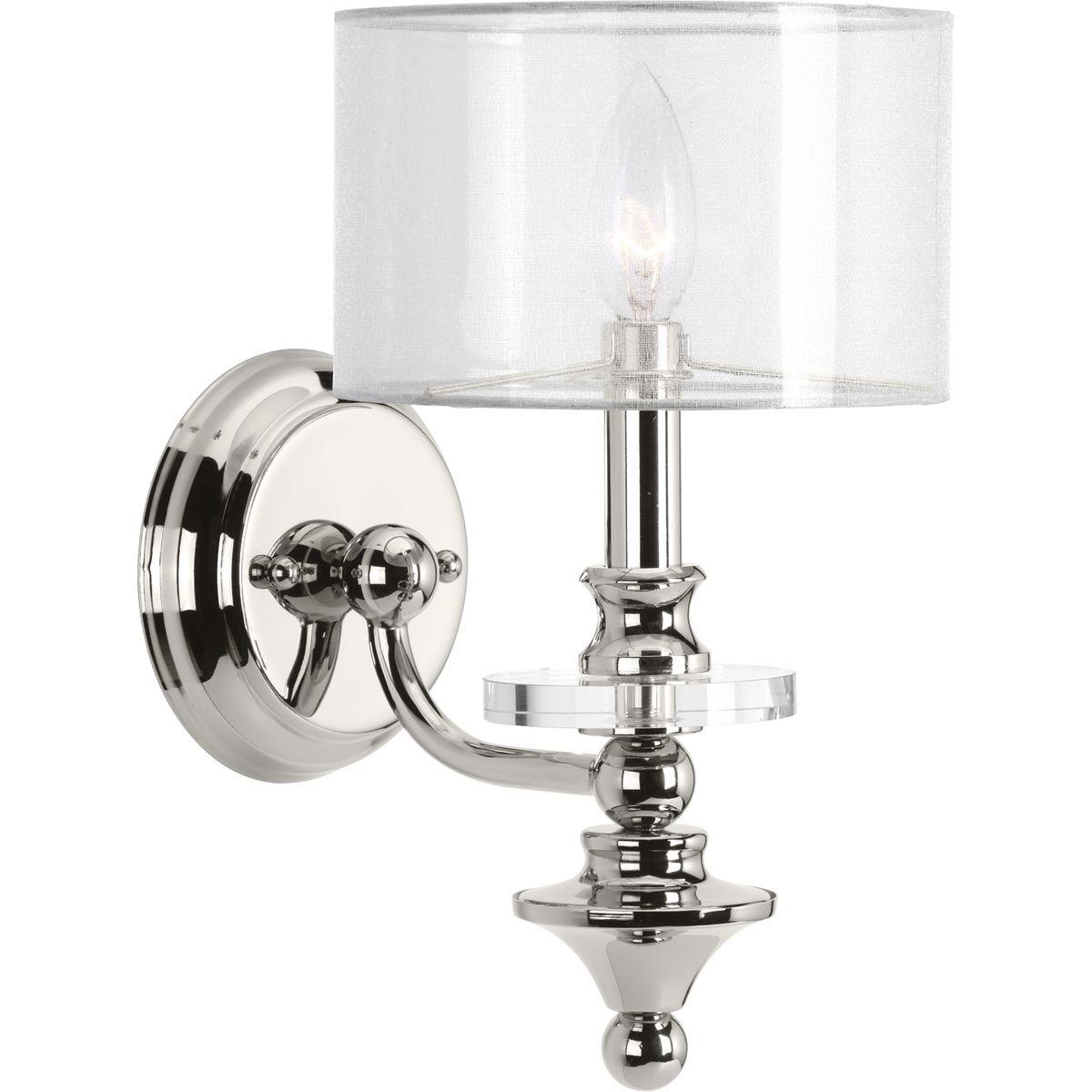 Hubbell P710013-104 Marche is an eclectic arrangement of gleaming metal turnings, which recreates the vintage styles found in Parisian neighborhood markets. Polished Nickel elements are combined with a luxurious sheer silver organza shade and clear K9 glass elements. The one