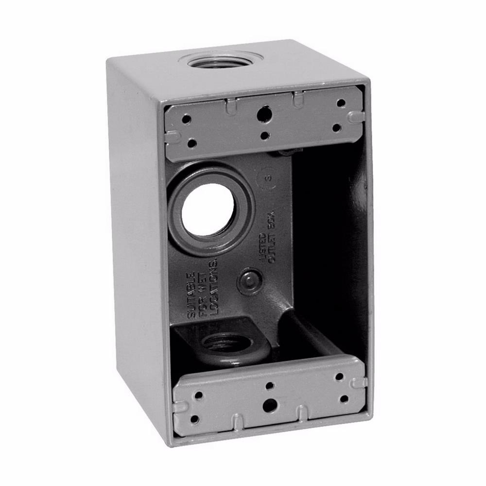 Eaton Corp TP7075 Eaton Crouse-Hinds series weatherproof outlet box, 25.5 cu in capacity, White, 2-5/8" deep, Die cast aluminum, Single-gang, (3) 1/2" outlet holes, Rectangular